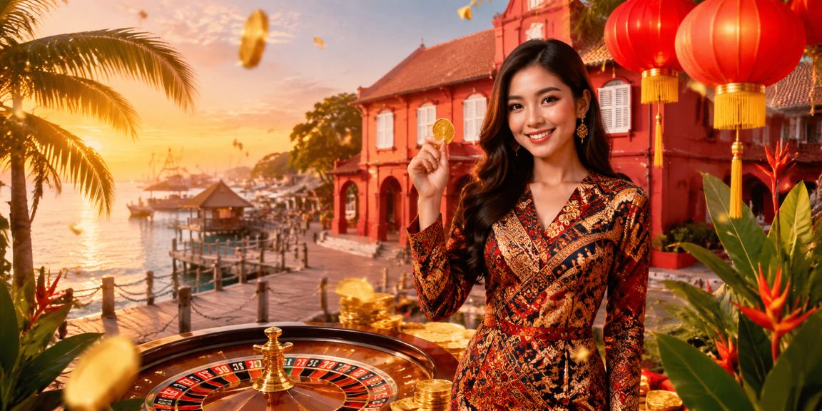 Meja roulette bermotif batik Melaka di kasino dalam talian
